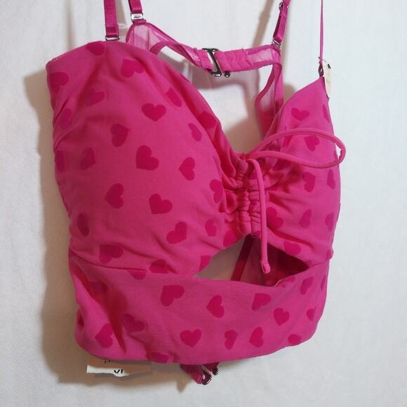 Forever 21 Pink Heart Patterned Lingerie Crop Top Festival Girly Size XL - Picture 3 of 8